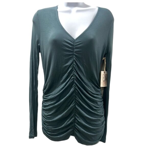 Jessica Simpson Maternity Top β XS β Joie Green β Ruched V-Neck β NWT - Picture 3 of 5